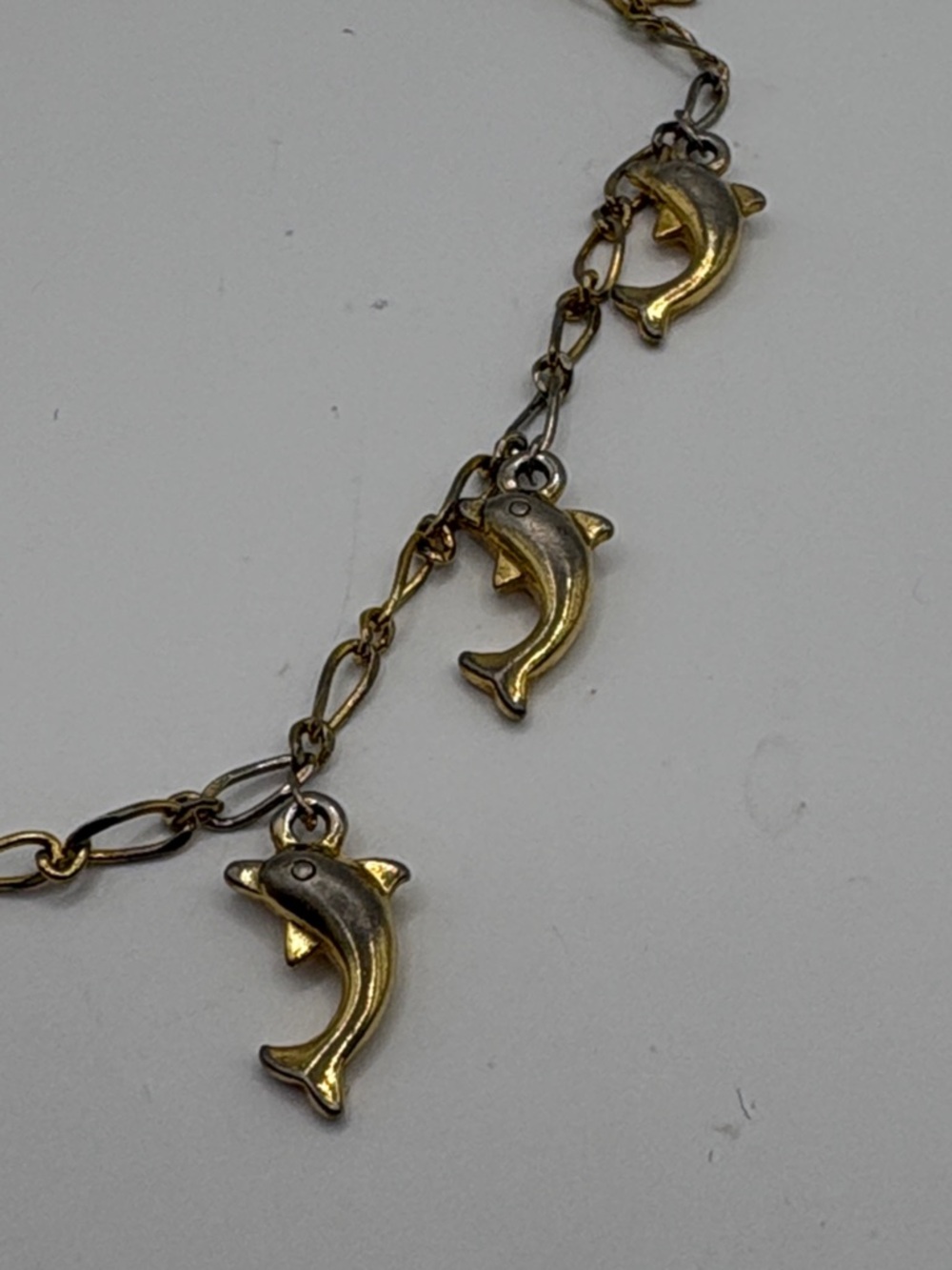 Vintage 80’s Gold and Silver Dolphin Charm Bracelet 9” ankle bracelet